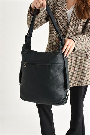 Yıkanmış Deri Hem Sırt Hem Omuz Çantası Mavi (Model: 571-9-10A) 