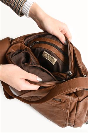 Yıkanmış Deri Hem Sırt Hem Omuz Çantası Taba (Model: 571-9-10D) 