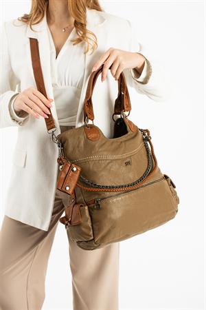 Yıkanmış Deri Omuz Çantası Kahverengi (Model: 571-9-10E) 