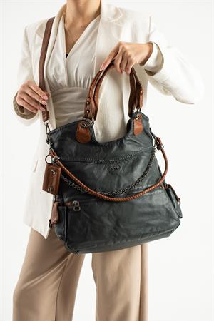 Yıkanmış Deri Omuz Çantası Mavi (Model: 571-9-10E) 
