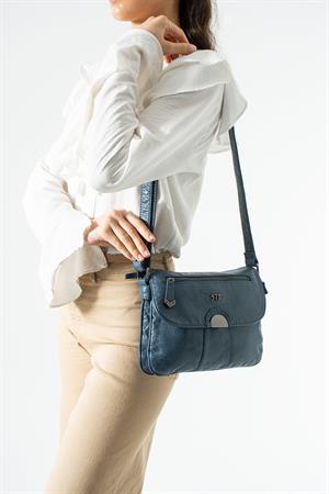 Yıkanmış Deri Çapraz Omuz Kol Çantası Mavi Model:(571-12X)
