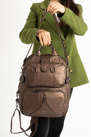 Yıkanmış Deri Sırt Çantası Bronz (Model: 571-9-11B) 