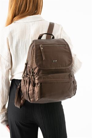Yıkanmış Deri Sırt Çantası Bronz Model: (571-14-11M)