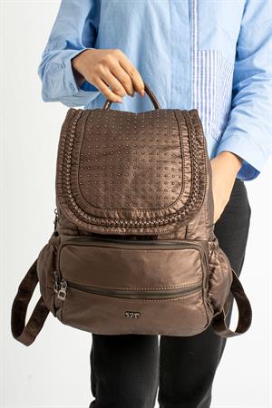 Yıkanmış Deri Sırt Çantası Bronz (Model: 571-9-11C)