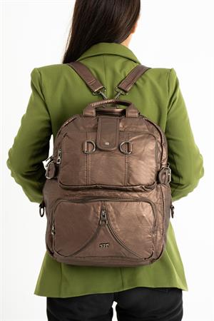 Yıkanmış Deri Sırt Çantası Bronz (Model: 571-9-11B) 