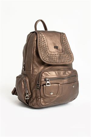 Yıkanmış Deri Sırt Çantası Bronz (Model: 571-9-11D)