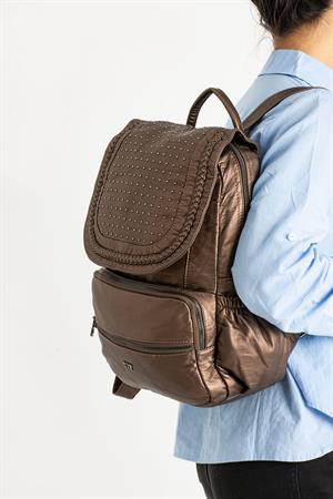 Yıkanmış Deri Sırt Çantası Bronz (Model: 571-9-11C)