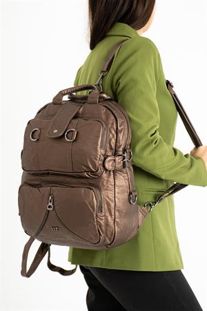Yıkanmış Deri Sırt Çantası Bronz (Model: 571-9-11B) 