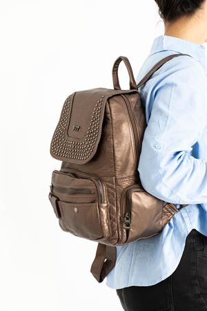 Yıkanmış Deri Sırt Çantası Bronz (Model: 571-9-11D)