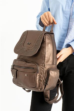 Yıkanmış Deri Sırt Çantası Bronz (Model: 571-9-11D)