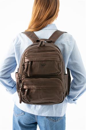 Yıkanmış Deri Sırt Çantası Bronz Model: (571-14-11U)