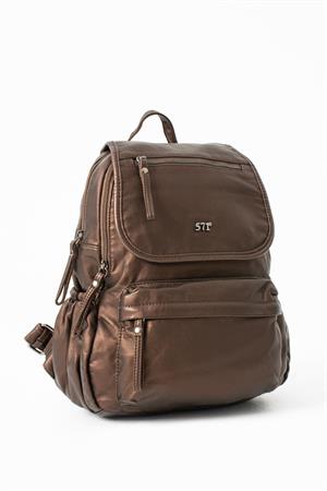 Yıkanmış Deri Sırt Çantası Bronz Model: (571-14-11M)