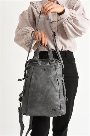 Suni Deri Sırt Çantası  Gri (Model: 571-9-12A)