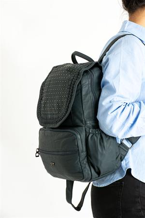 Yıkanmış Deri Sırt Çantası Mavi (Model: 571-9-11C)
