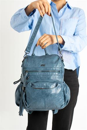 Suni Deri Sırt Çantası Mavi (Model: 571-9-12B)