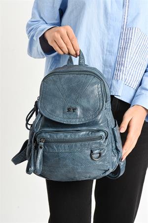 Suni Deri yumuşak dokumalı  Sırt Çantası Mavi (Model: 571-11-12H)