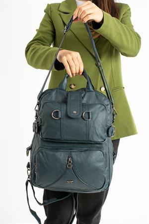 Yıkanmış Deri Sırt Çantası Mavi (Model: 571-9-11B) 