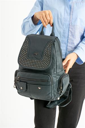 Yıkanmış Deri Sırt Çantası Mavi (Model: 571-9-11D)