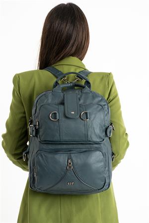 Yıkanmış Deri Sırt Çantası Mavi (Model: 571-9-11B) 