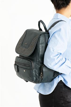 Yıkanmış Deri Sırt Çantası Mavi (Model: 571-9-11D)