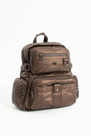 Yıkanmış Deri Sırt Çantası (Poliüretan) Bronz Model:(571-14-11G)