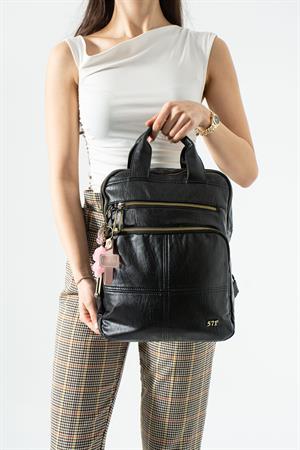 Yıkanmış Deri, Çok Gözlü, Laptop Bölmeli Sırt Çantası (Gündelik, Seyahat) Siyah Model: (571-14-17N)​​​​​​​