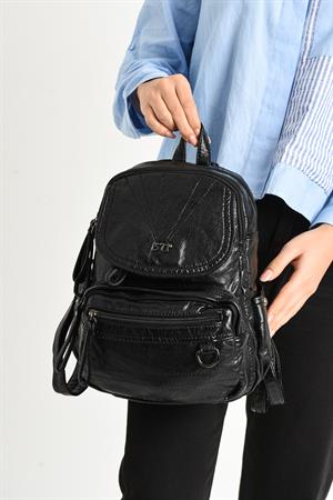 Suni Deri yumuşak dokumalı  Sırt Çantası Siyah (Model: 571-11-12H)