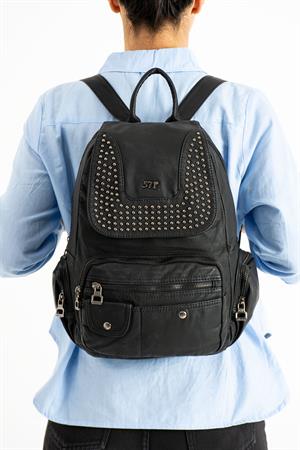 Yıkanmış Deri Sırt Çantası Siyah (Model: 571-9-11D)