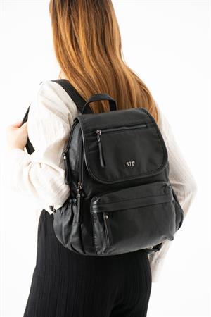 Yıkanmış Deri Sırt Çantası Siyah Model: (571-14-11M)