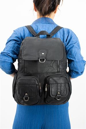 Yıkanmış Deri Sırt Çantası Siyah (Model: 571-11-11E)