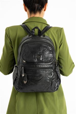 Suni Deri Sırt Çantası Siyah (Model: 571-11-12G)