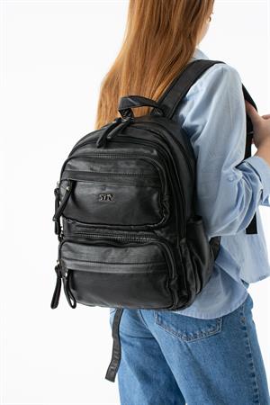 Yıkanmış Deri Sırt Çantası Siyah Model: (571-14-11U)