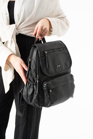 Yıkanmış Deri Sırt Çantası Siyah Model: (571-14-11M)