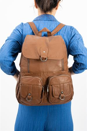 Yıkanmış Deri Sırt Çantası Taba (Model: 571-11-11E)