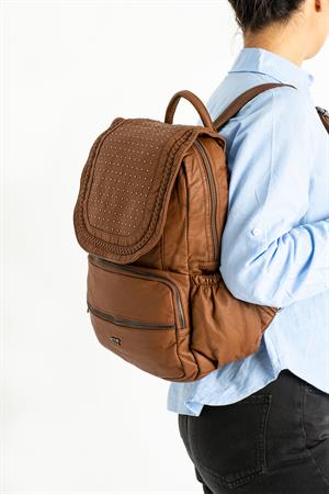 Yıkanmış Deri Sırt Çantası Taba (Model: 571-9-11C)