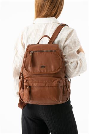 Yıkanmış Deri Sırt Çantası Taba Model: (571-14-11M)