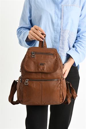 Yıkanmış Deri Sırt Çantası Taba (Model: 571-9-11A) 