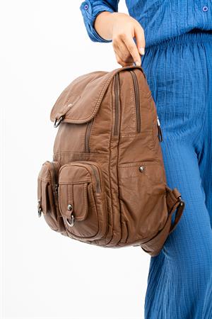 Yıkanmış Deri Sırt Çantası Taba (Model: 571-11-11E)