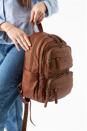 Yıkanmış Deri Sırt Çantası Taba Model: (571-14-11U)