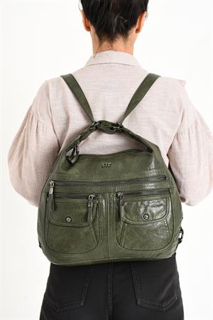 Suni Deri Yumuşak Dokumalı Sırt Omuz Çantası Yeşil (Model: 571-11-13A) 