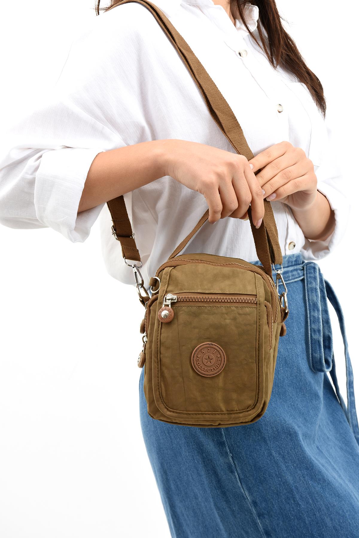 Çapraz Askılı Ultra Hafif Çok Cepli Bayan Omuz Çantası Taba (Model: 571-6K)