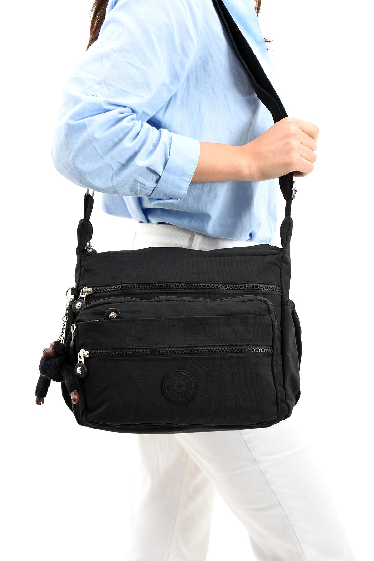 Çapraz Askılı Ultra Hafif Çok Cepli Bayan Omuz Çantası Siyah (Model: 571-6A) 