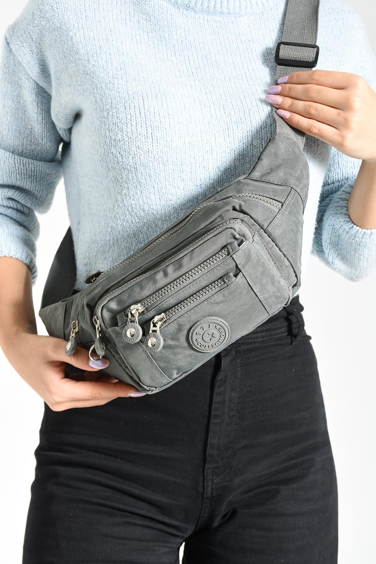 Çok Cepli Bel Çantası Unisex Gri (Model: 571-7F)