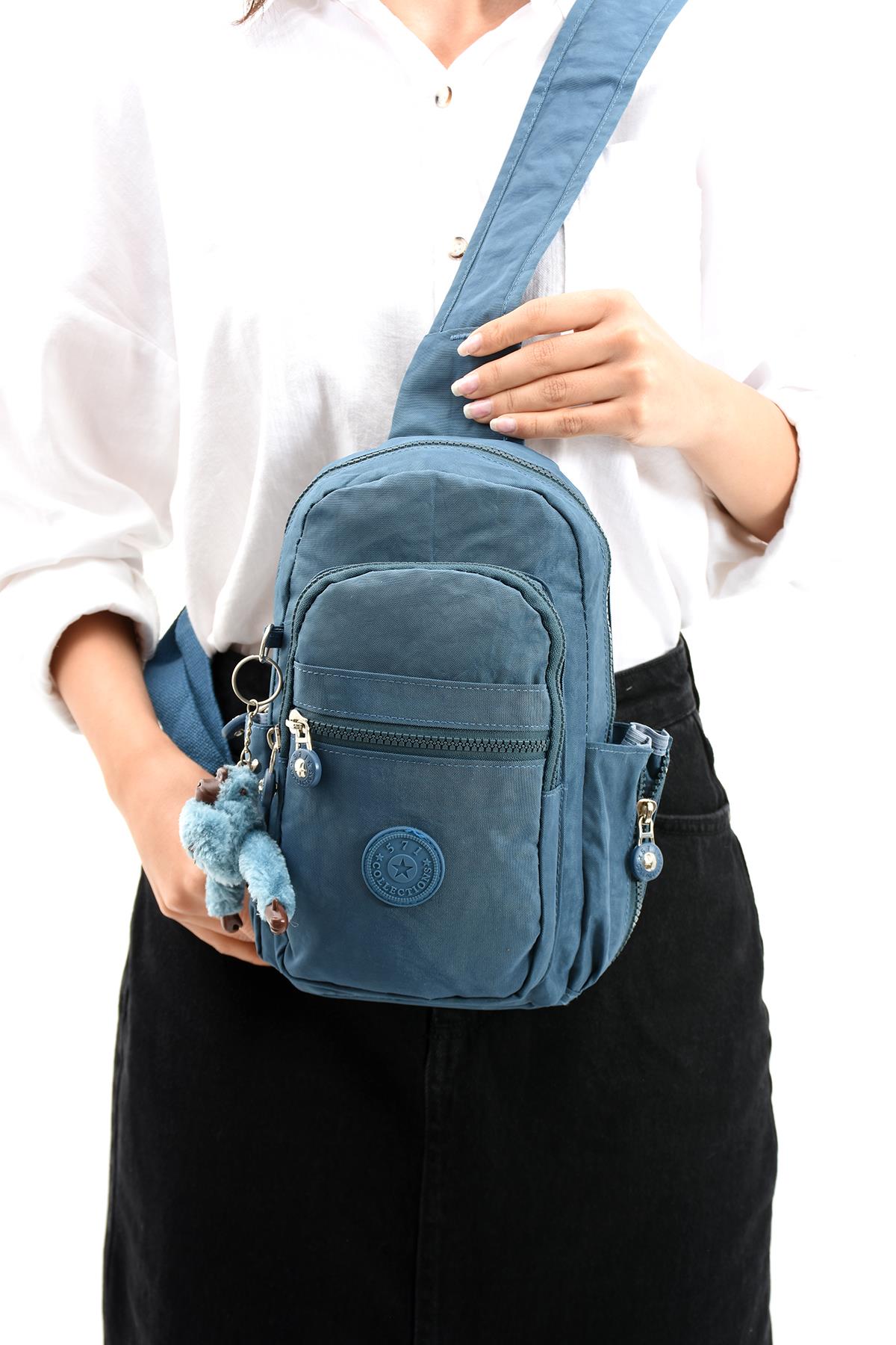 İki Bölmeli Bodybag Göğüs Omuz Çantası Unisex Mavi (Model: 571-8B) 