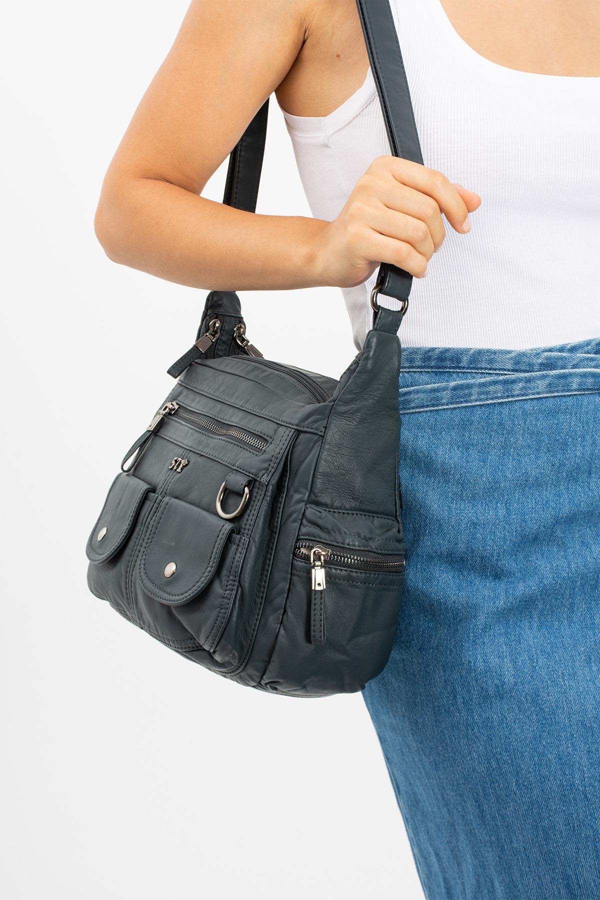 Suni Deri Omuz Çantası Mavi (Model: 571-11-10G) 