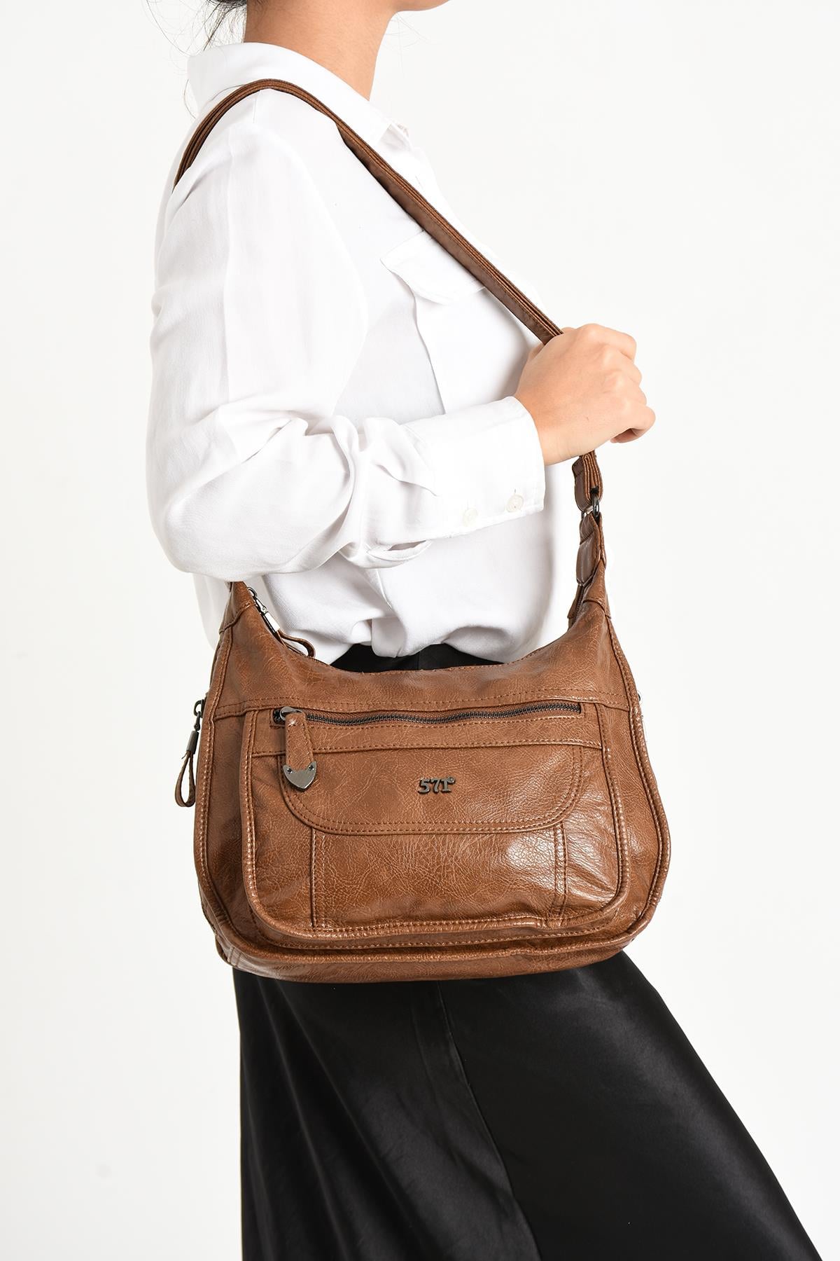 Yıkanmış Deri Omuz Çantası Taba (Model: 571-11-13F)
