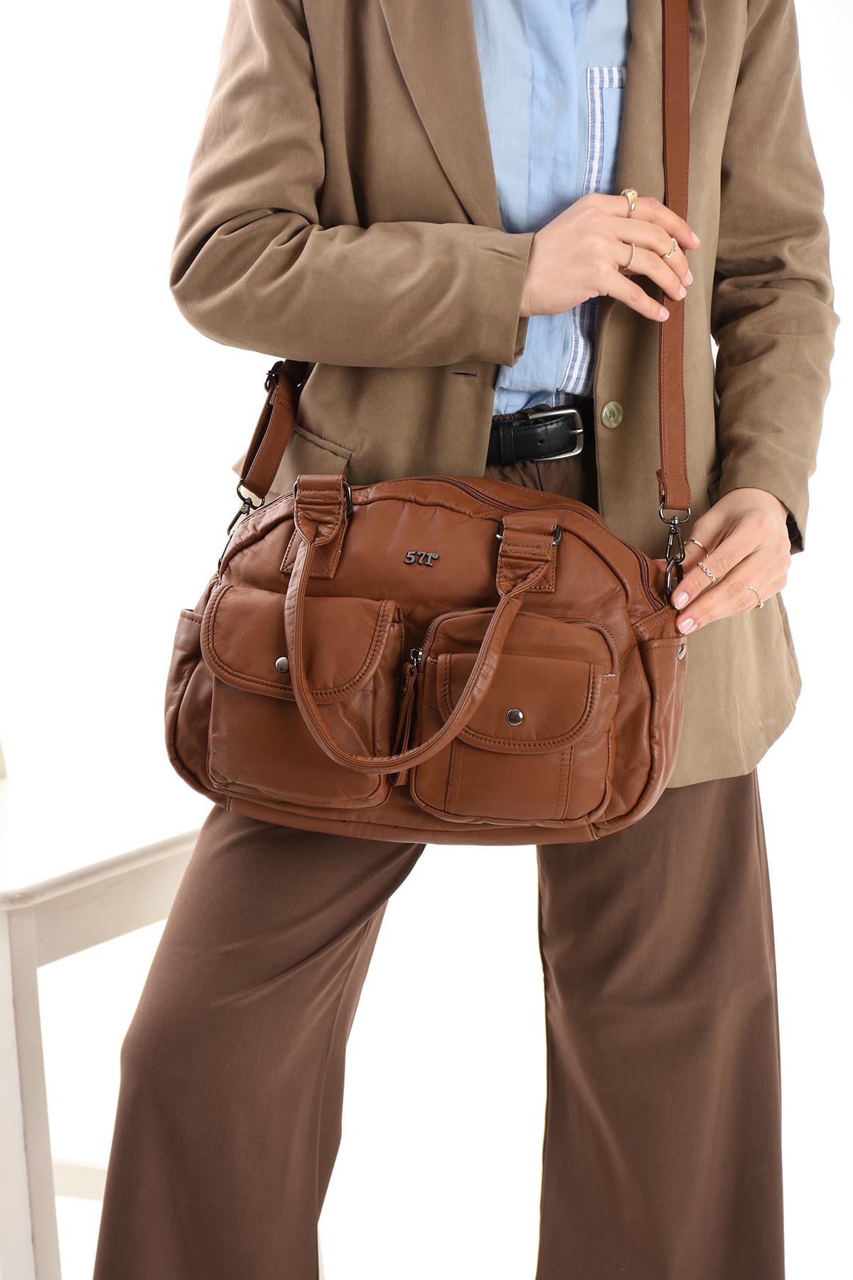 Suni Deri Omuz Çantası Taba (Model: 571-13-10N) 