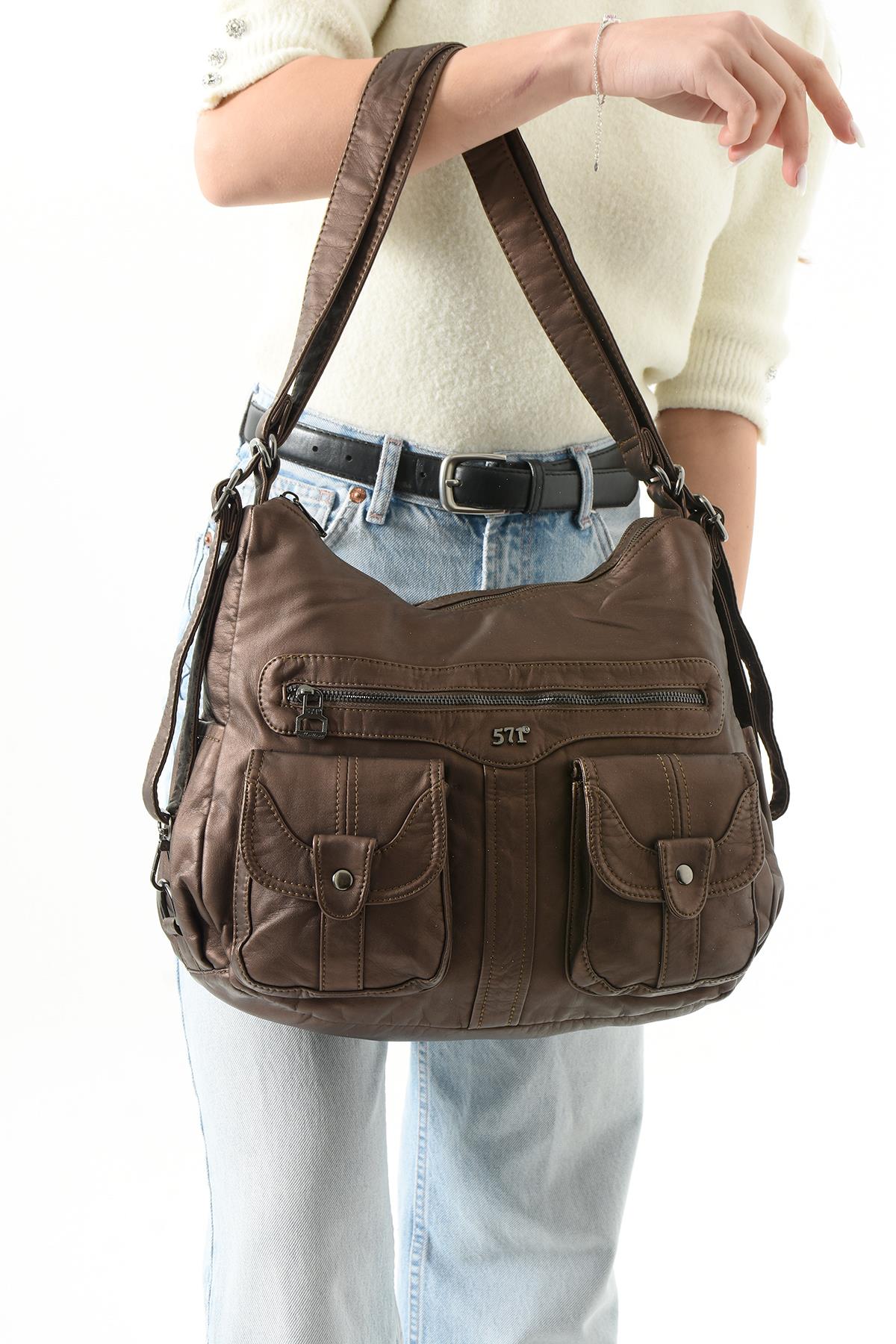 Suni Deri Sırt Çantası Bronz (Model: 571-13-10B)