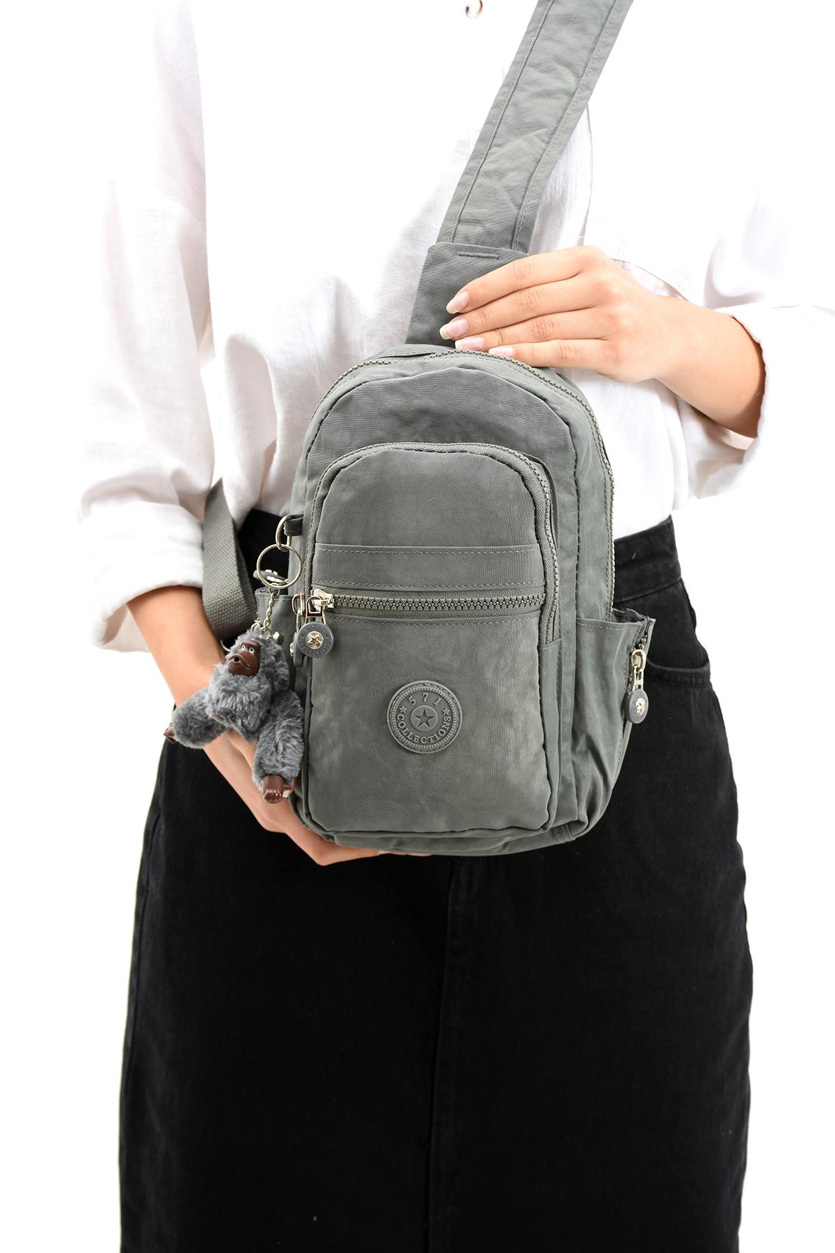 Üç Bölmeli Bodybag Göğüs Omuz Çantası Unisex Gri (Model: 571-8B)
