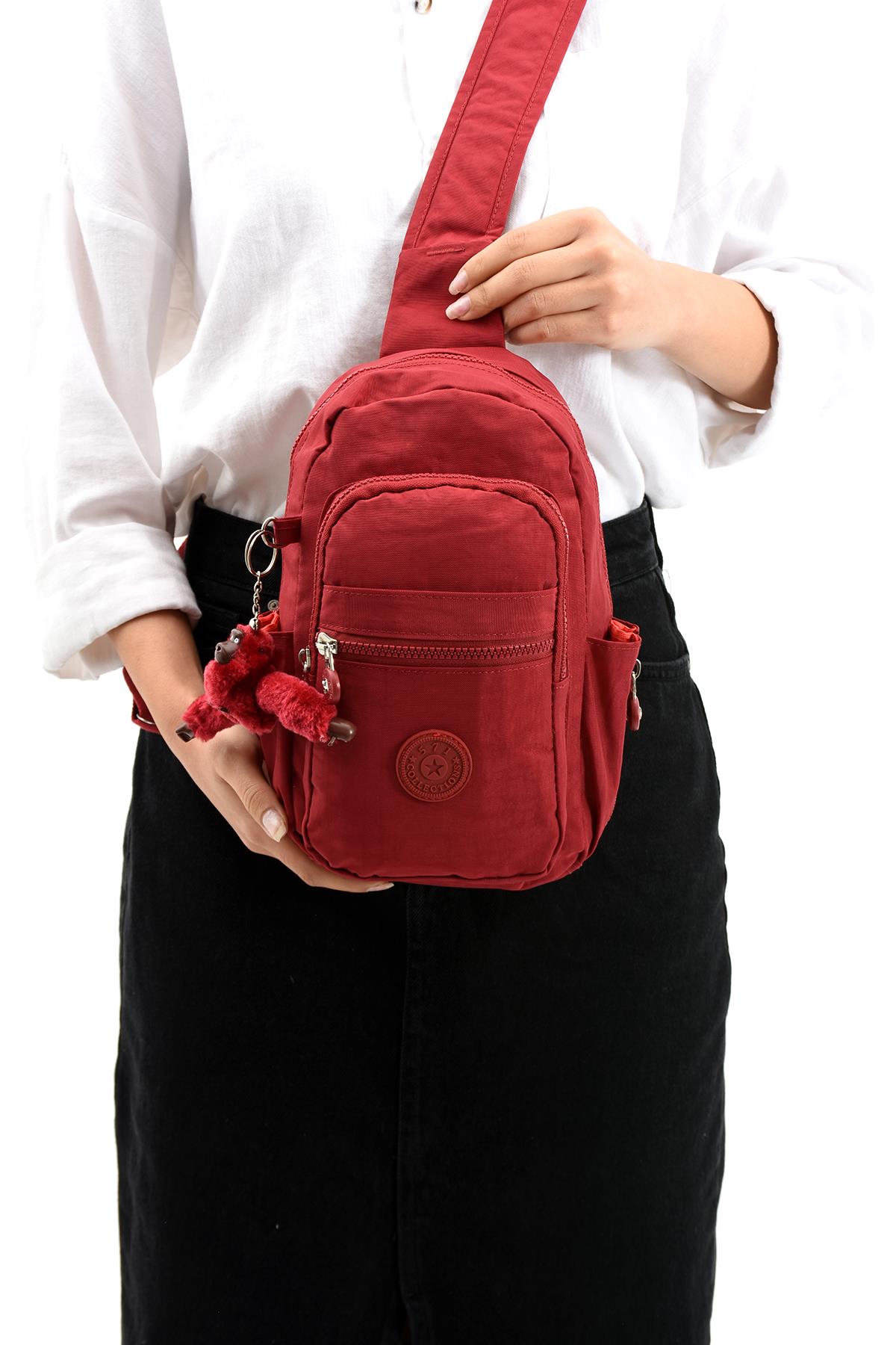 Üç Bölmeli Bodybag Göğüs Omuz Çantası Unisex Kırmızı (Model: 571-8B)